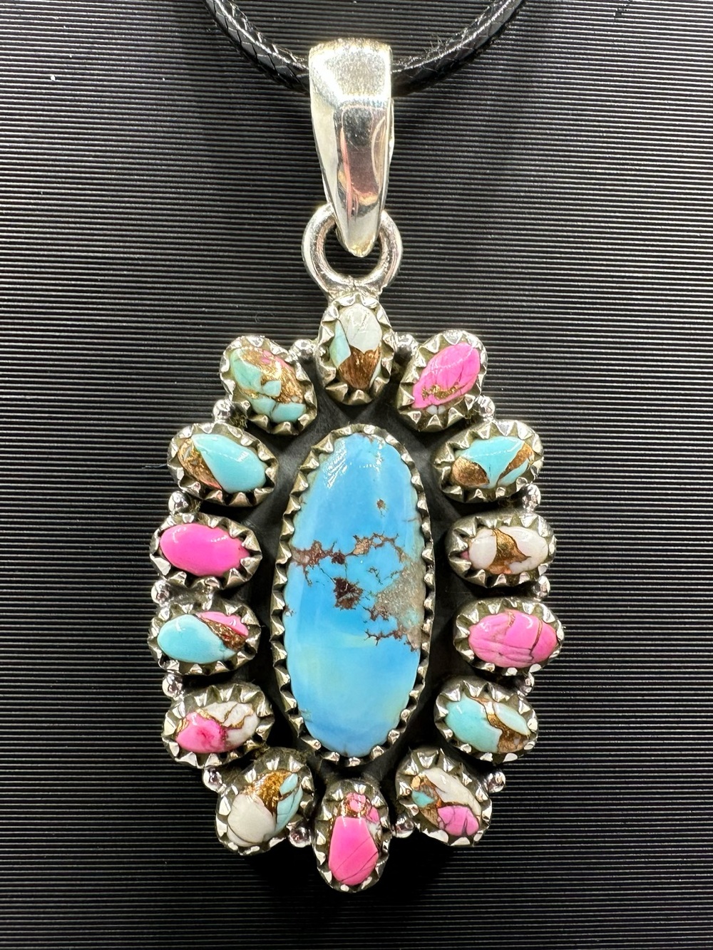Golden Hills Cotton Candy Turquoise Sterling Silver 925 Cluster Pendant Handmade